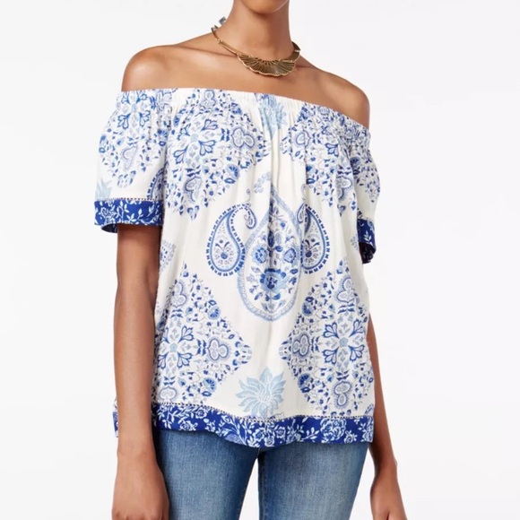 Lucky Brand bohemian top off shoulder M - Picture 1 of 5
